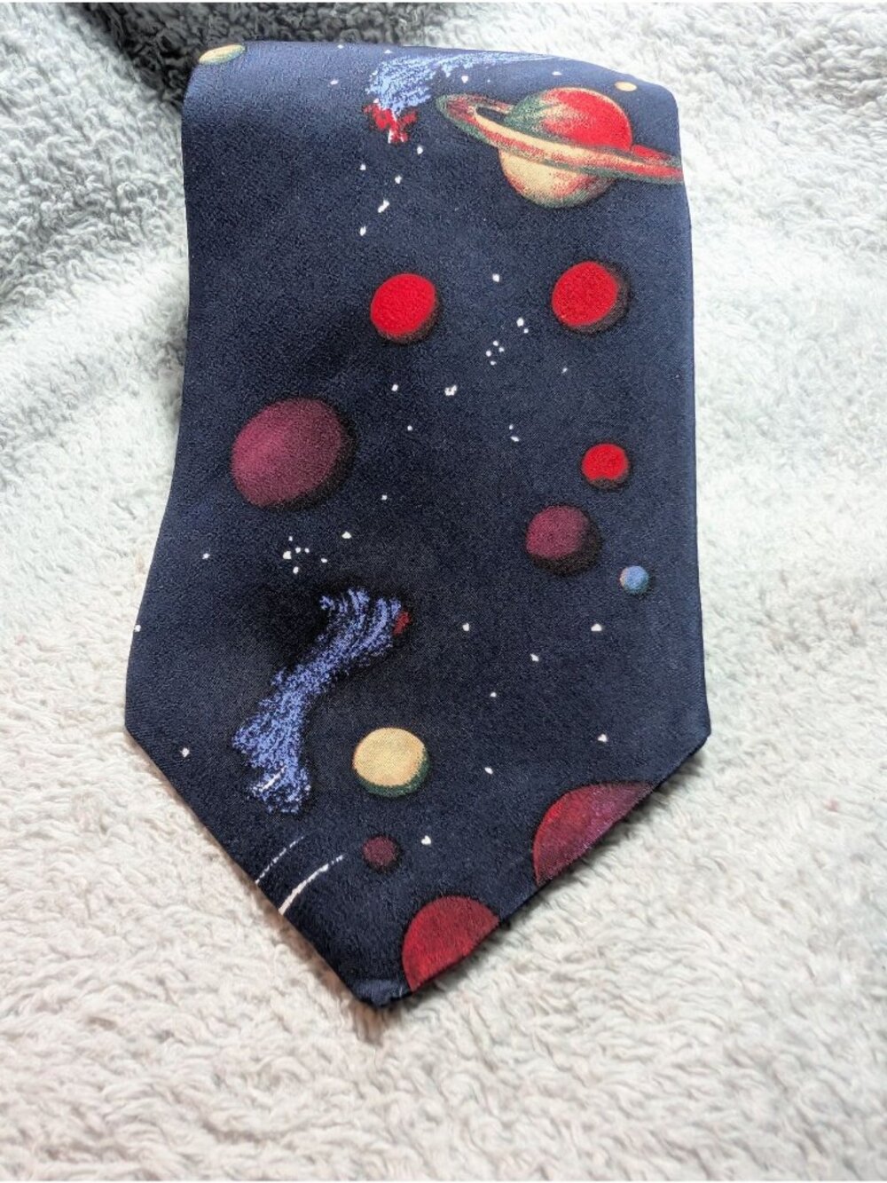 Space-Themed Silk Tie With Planets & Stars By Joe Sills Made In USA 100% Silk Na